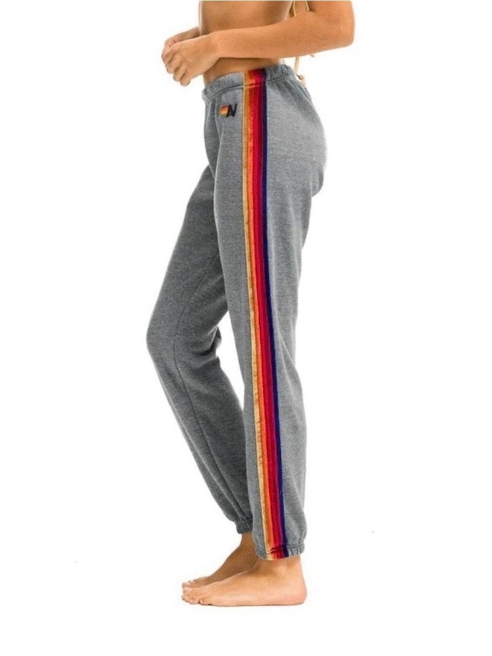 Aviator Nation Gray Sweatpants with Velvet Five-Stripe Rainbow Leg Small